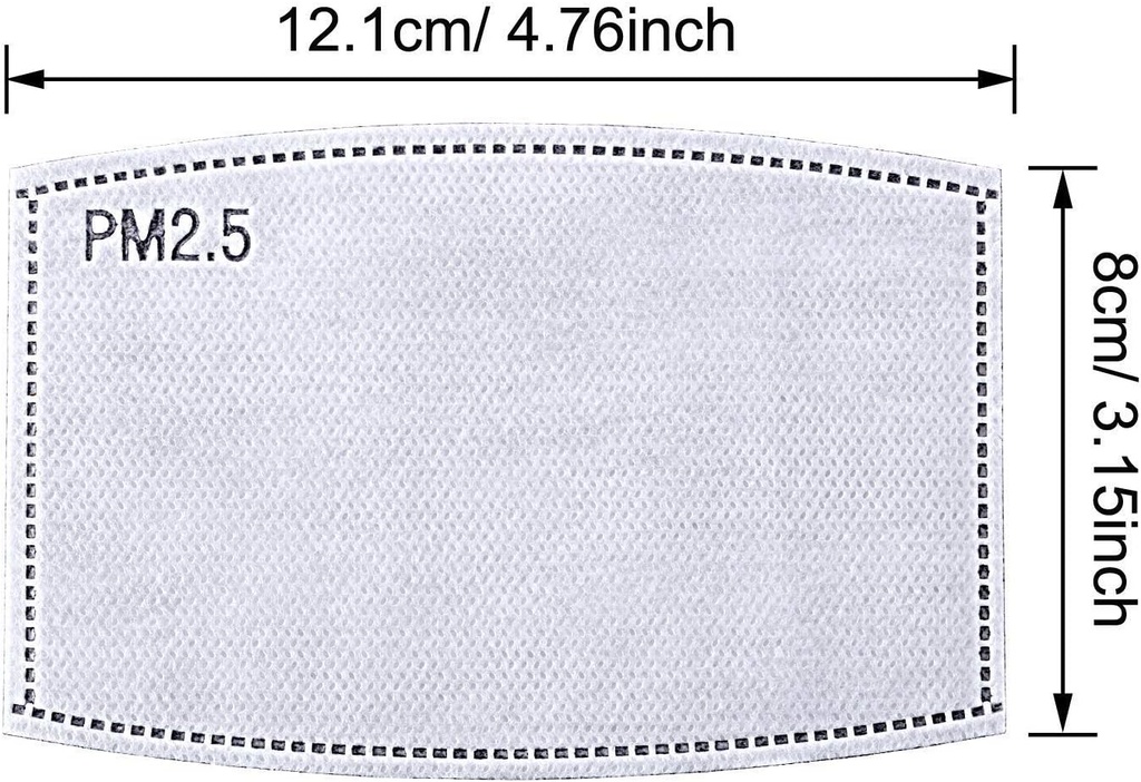 Hojas reemplazables de filtro de  carbón activado PM2.5 para  máscara de tela de 5 capas y cubierta facial caja c/200