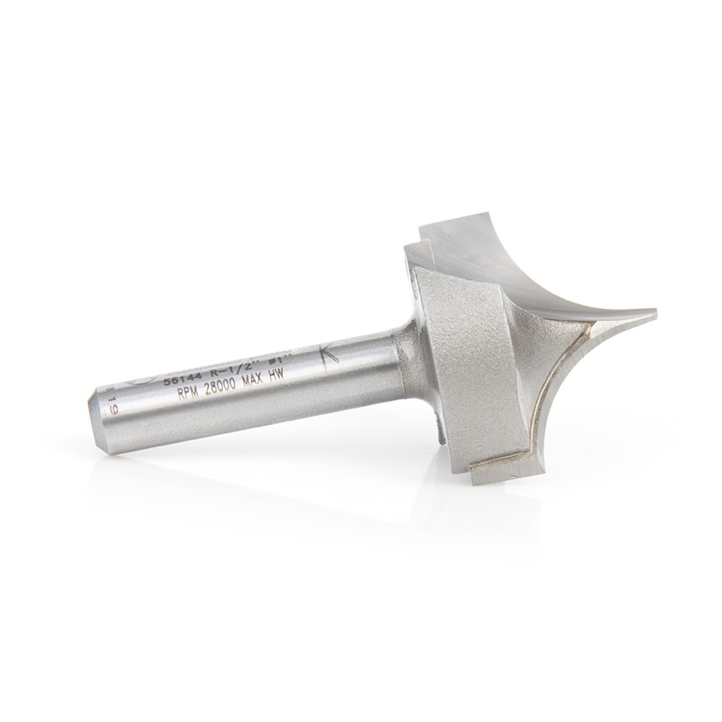 Carbide Tipped Point Cutting Roundover 1/2 R x 1 D x 3/4 CH x 1/4 SHK x 2 Inch Long Router Bit for Beadboards, Amana Tool 56144