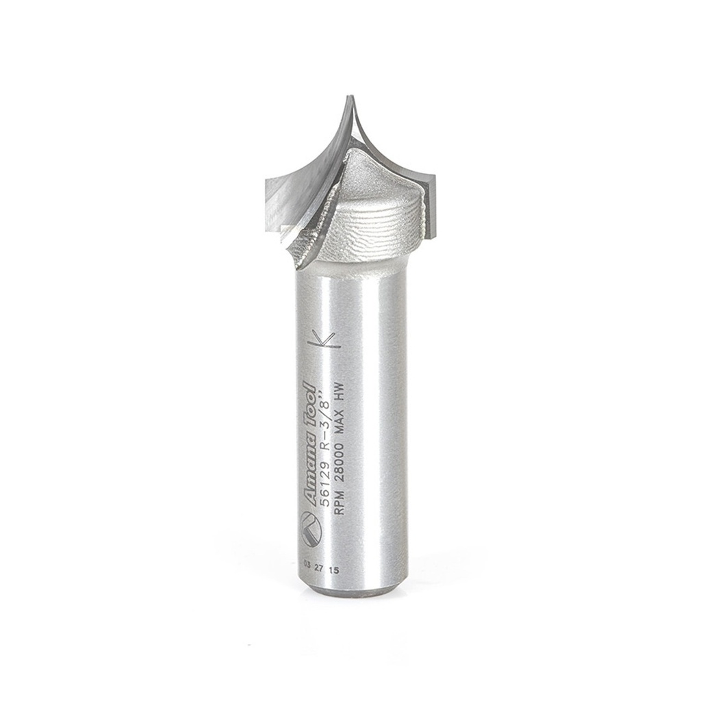 Carbide Tipped Point Cutting Roundover 3/8 R x 3/4 D x 5/8 CH x 1/2 SHK x 2 Inch Long Router Bit for Beadboards, Amana Tool 56129 