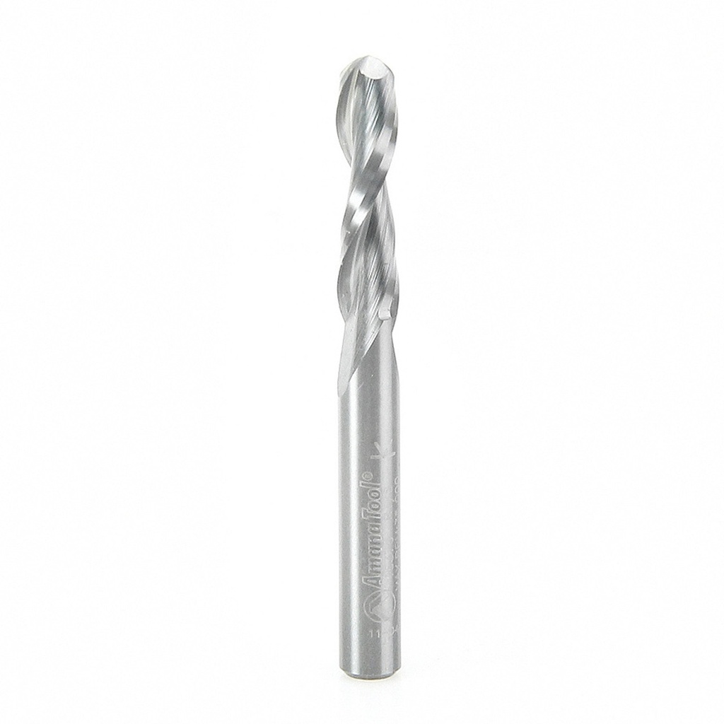 Carbide Double Flute Up-Cut Ball Nose Spiral 1/8 R x 1/4 D x 1 CH x 1/4 SHK x 2-1/2 Inch Long Router Bit, Amana Tool 46376