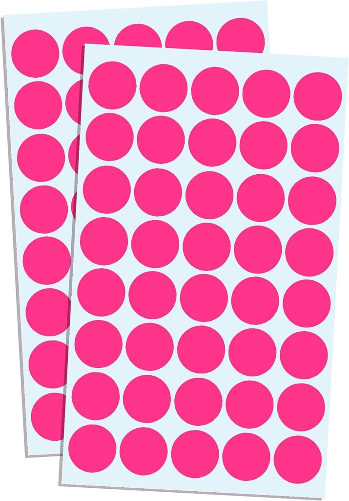 ETIQUETA REDONDA ROSA MEDIDA 3/4 PAQUETE CON 2000 PIEZAS, 50 HOJAS CON 40 ETIQUETAS