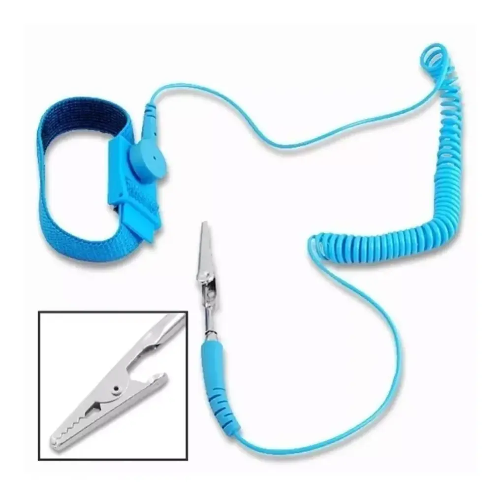 Pulsera antiestática con pinza tipo caimán y correa ajustable 