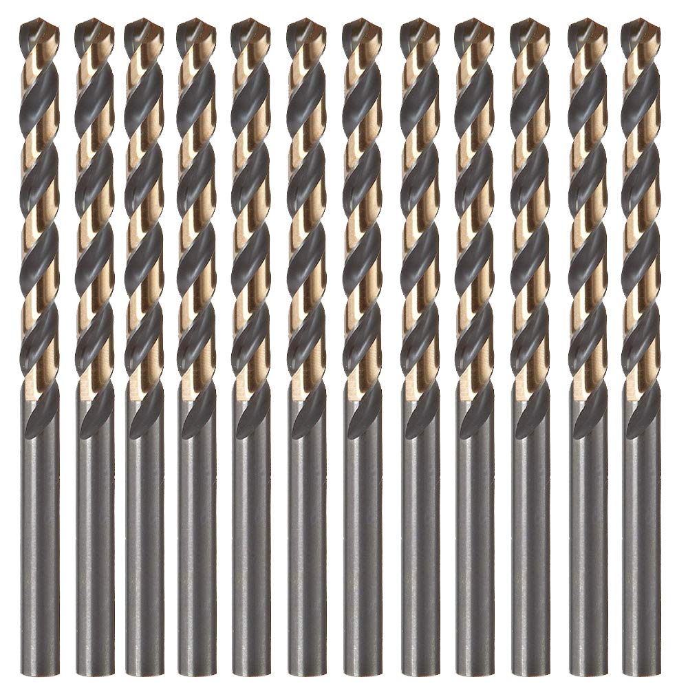 Brocas recubiertas de nitruro de titanio de 3/16", acero de alta velocidad M2 de alta calidad, para metal y madera (Paquete 12 piezas)