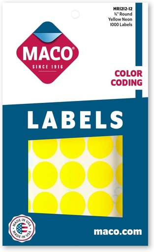 [QA-MR1212-12] ETIQUETA REDONDA FIFO AMARILLA3/4,FLUORESCENTE (MR1212-12) CAJA CON 1000 PIEZAS