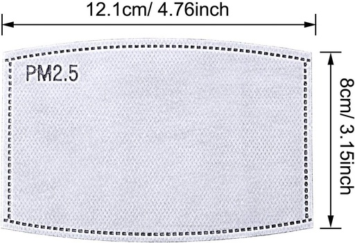 [QA-PM2.5] Hojas reemplazables de filtro de  carbón activado PM2.5 para  máscara de tela de 5 capas y cubierta facial caja c/200