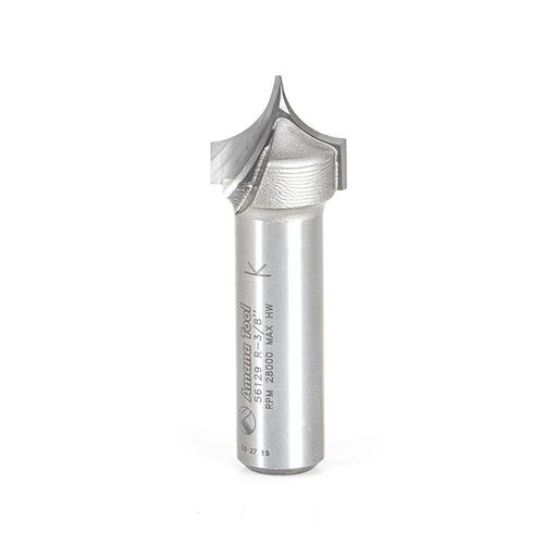 [QA-56129] Carbide Tipped Point Cutting Roundover 3/8 R x 3/4 D x 5/8 CH x 1/2 SHK x 2 Inch Long Router Bit for Beadboards, Amana Tool 56129 
