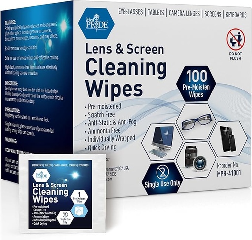 [QA-TOAB07Q100] Toalla para lentes prehumedecidas, antiestáticas y de secado rápido y sin arañazos Paquete 100 piezas