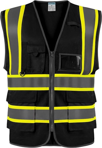 [QA-B0D9] Chaleco de seguridad color negro de alta visibilidad con cierre de ajustado talla XL